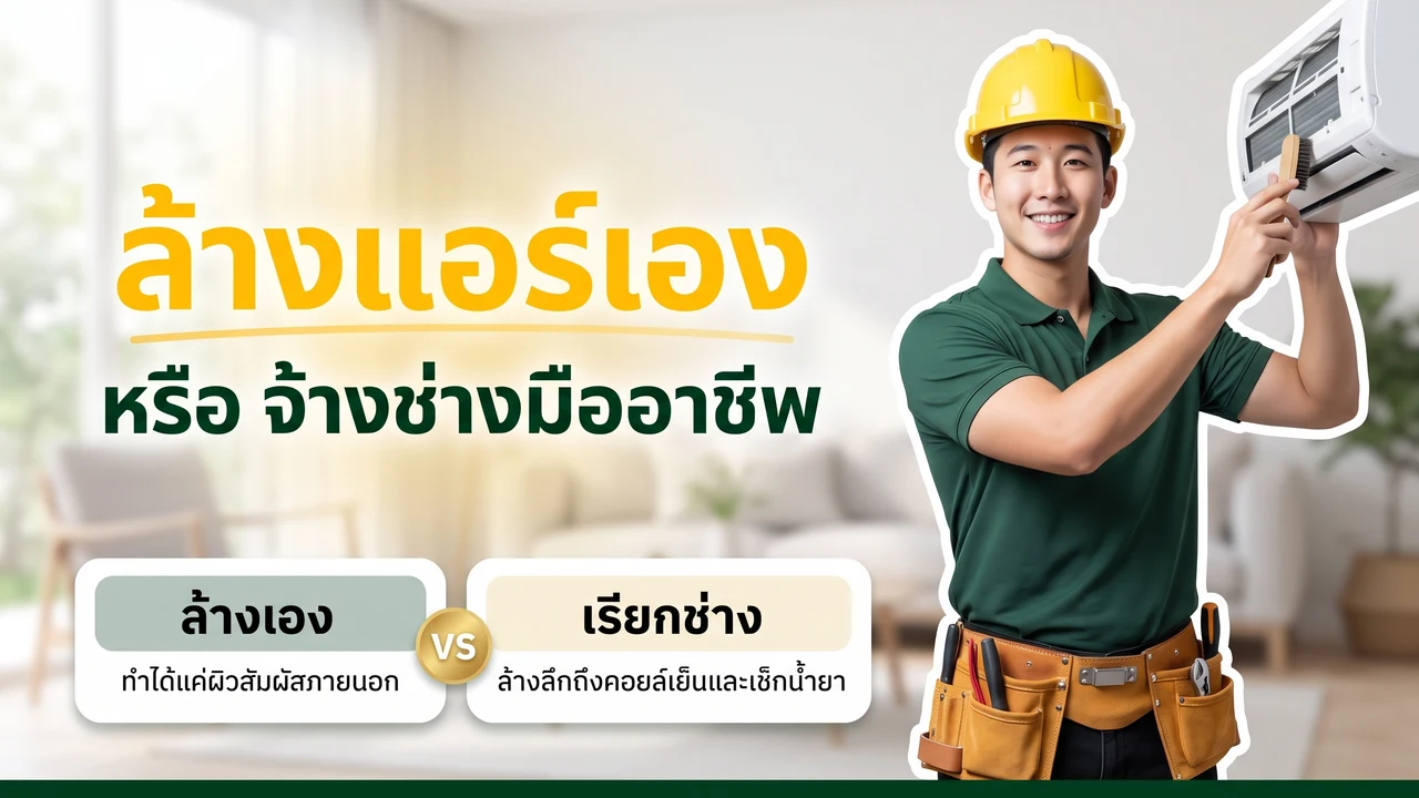 อินโฟกราฟิกเปรียบเทียบการล้างแอร์ด้วยตนเองกับการเรียกช่างมืออาชีพจากแบรนด์ช่างดี