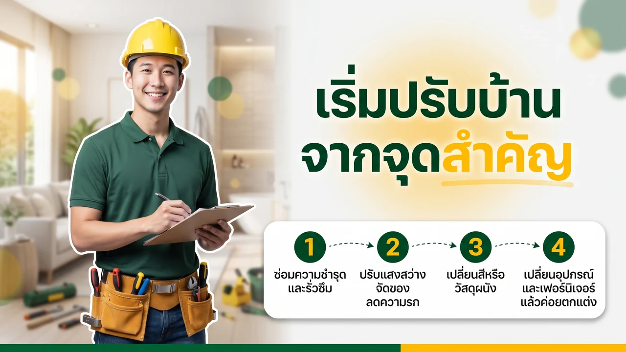 อินโฟกราฟิกปรับบ้านจุดไหนก่อนดี พร้อมลำดับงานช่างดี
