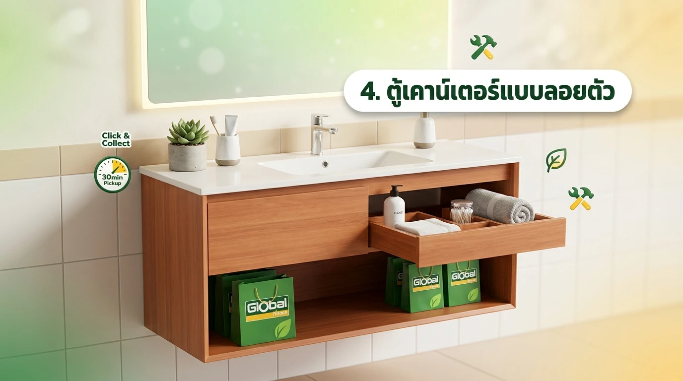 4. ตู้เคาน์เตอร์แบบลอยตัว Floating Vanity พร้อม Hidden Storage