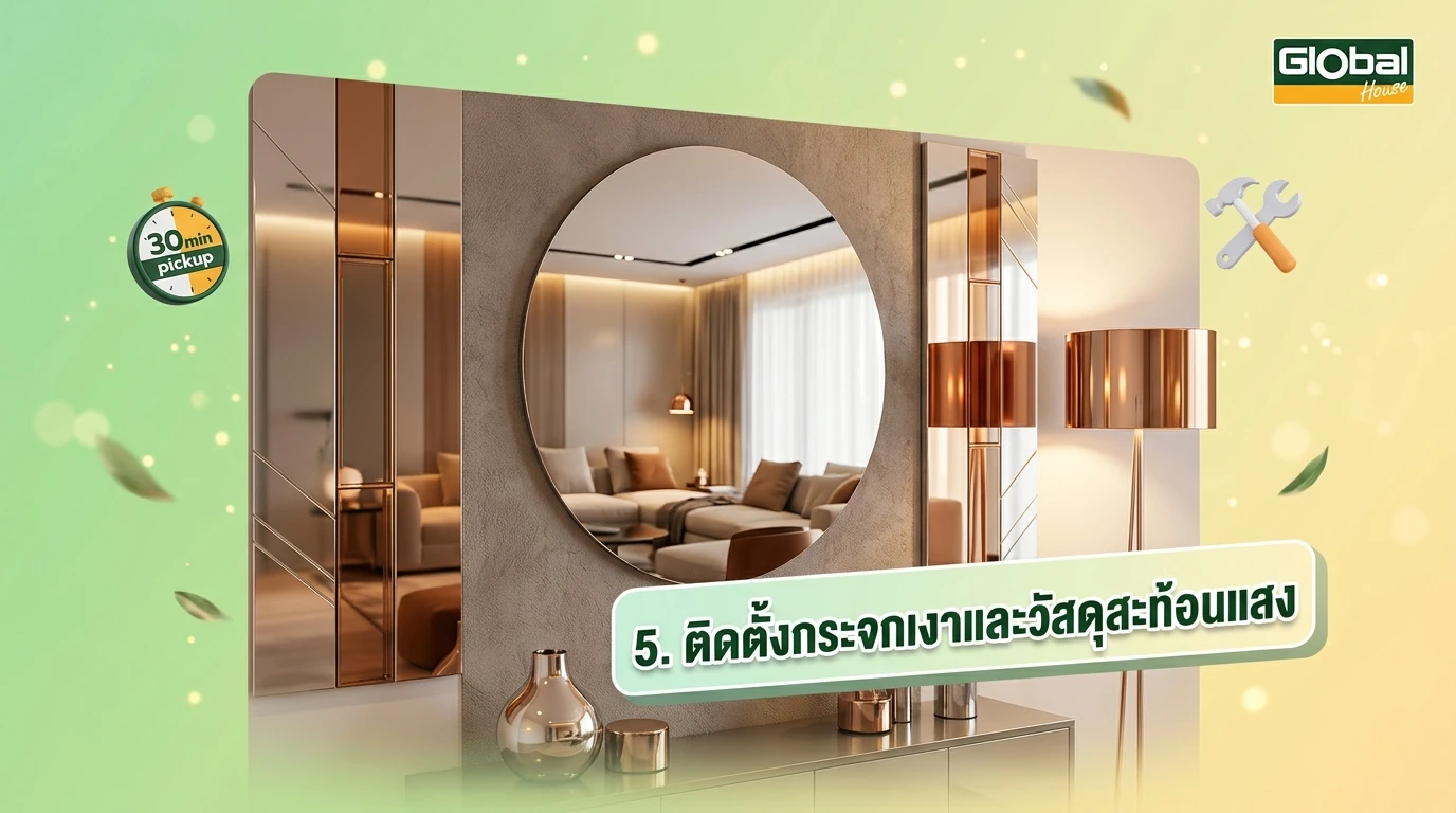 5. ติดตั้งกระจกเงาและวัสดุสะท้อนแสง Reflective Surfaces