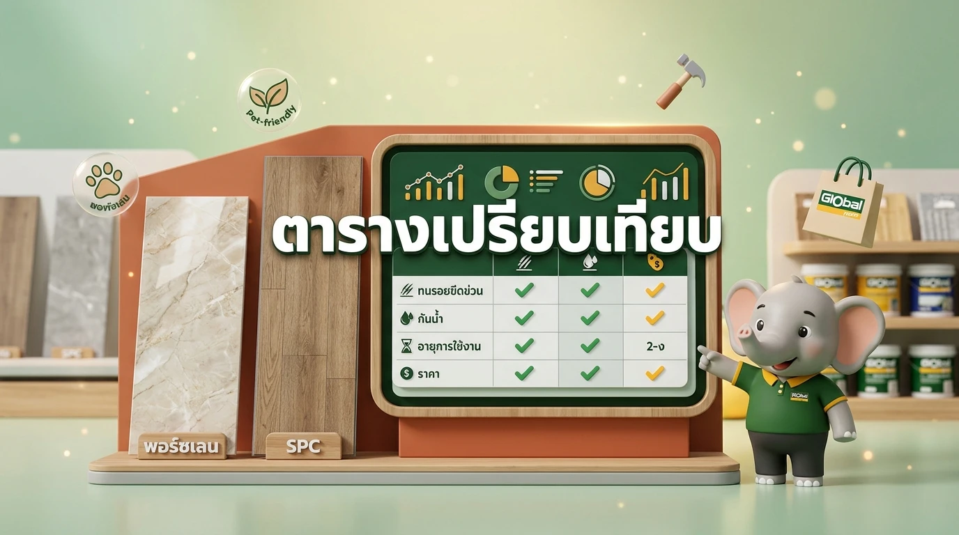 ตารางเปรียบเทียบ: กระเบื้องพอร์ซเลน vs SPC แบบไหนที่เหมาะกับบ้านคุณ?